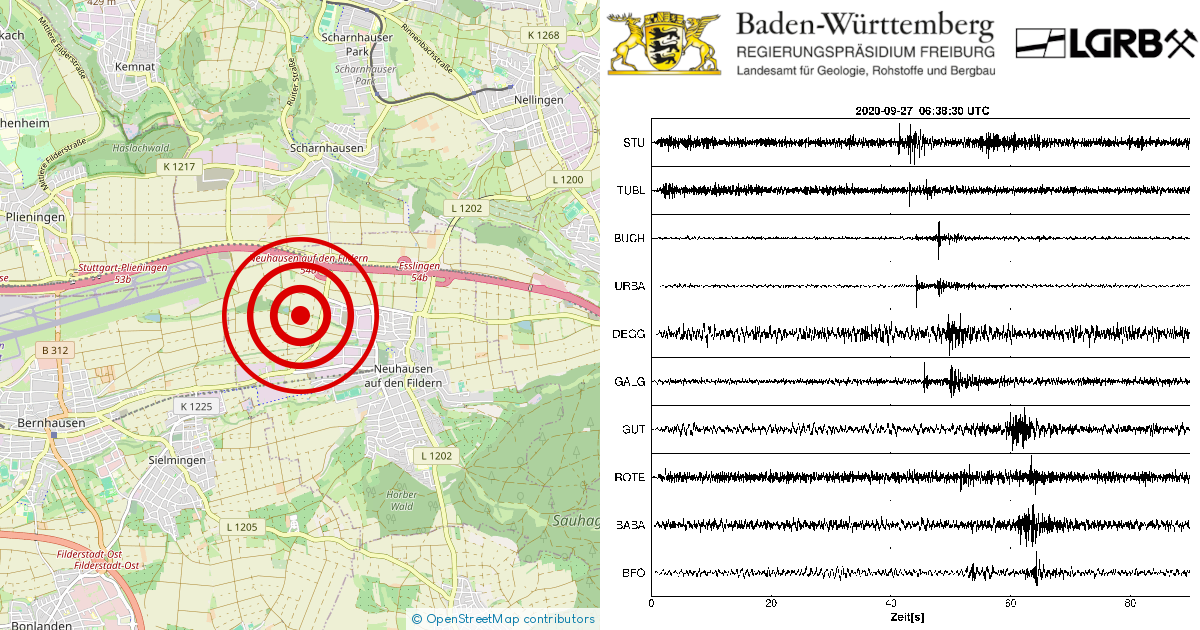 Erdbeben Bei Neuhausen Auf Den Fildern Lkrs Esslingen BW Am 27 09