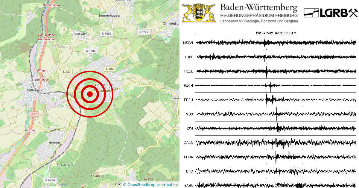 Erdbeben bei Gomaringen, Lkrs. Tuebingen, BW am 02.03.2019
