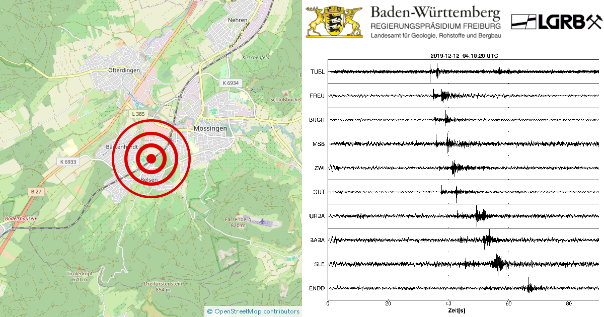 Erdbeben bei Mössingen, Lkrs. Tübingen, BW am 12.12.2019